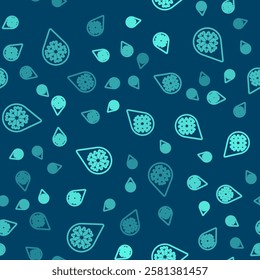 Green line Defrosting icon isolated seamless pattern on blue background. From ice to water symbol.  Vector Illustration