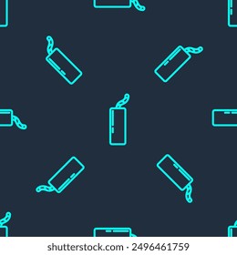 Green line Detonate dynamite bomb stick and timer clock icon isolated seamless pattern on blue background. Time bomb - explosion danger concept.  Vector