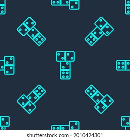 Green line Domino icon isolated seamless pattern on blue background.  Vector