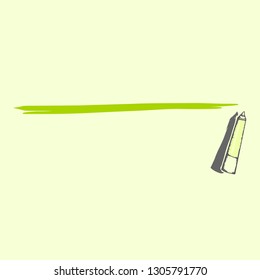 Green line drawing marker to the right on the fluorescent background, black line art with shadow, 3d effect hand drawn