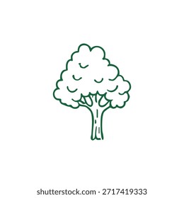 Un dibujo de línea verde de un árbol estilizado con una corona redondeada y frondosa