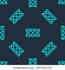 Green line Drum icon isolated seamless pattern on blue background. Music sign. Musical instrument symbol.  Vector