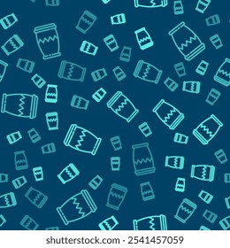 Green line Drum icon isolated seamless pattern on blue background. Music sign. Musical instrument symbol.  Vector