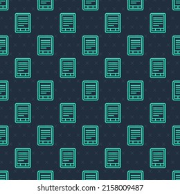 Green line E-Book reader icon isolated seamless pattern on blue background.  Vector