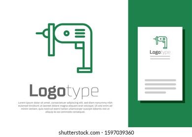 Green line Electric drill machine icon isolated on white background. Repair tool. Logo design template element. Vector Illustration