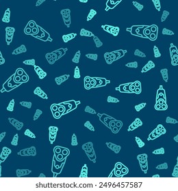 Green line Electric razor blade for men icon isolated seamless pattern on blue background. Electric shaver.  Vector