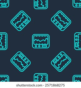 Green line Electrical measuring instrument icon isolated seamless pattern on blue background. Analog devices. Measuring device laboratory research.  Vector