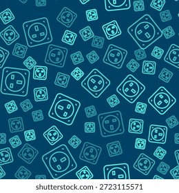 Línea verde Icono de toma de corriente eléctrica aislado sin patrón sobre fondo azul. Toma de corriente. Símbolo de la roseta.  Vector