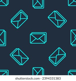 Green line Envelope icon isolated seamless pattern on blue background. Email message letter symbol.  Vector Illustration