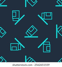 Green line Eraser or rubber icon isolated seamless pattern on blue background.  Vector