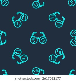 Green line Eyeglasses icon isolated seamless pattern on blue background.  Vector