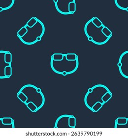 Green line Eyeglasses icon isolated seamless pattern on blue background.  Vector