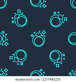 Green line Fantasy magic stone ring with gem icon isolated seamless pattern on blue background.  Vector