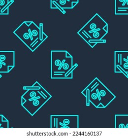 Green line Finance document icon isolated seamless pattern on blue background. Paper bank document for invoice or bill concept.  Vector Illustration