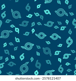 Green line Fire hose reel icon isolated seamless pattern on blue background.  Vector