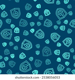 Green line Fire protection shield icon isolated seamless pattern on blue background. Insurance concept. Security, safety, protection, protect concept.  Vector