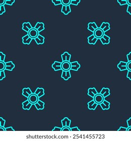 Green line Firefighter icon isolated seamless pattern on blue background.  Vector