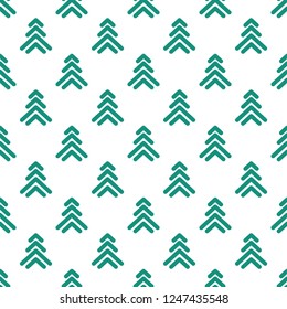 green line fir-trees  on white background. Forest blizzard. seamless winter pattern with spruce. Christmas vector ornament. holiday simple texture for printing on fabric or paper.  