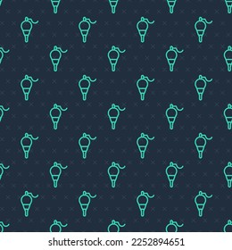 Green line Fishing float icon isolated seamless pattern on blue background. Fishing tackle.  Vector