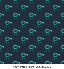 Green line Fishing net icon isolated seamless pattern on blue background. Fishing tackle.  Vector