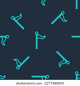 Icono de Bandera de línea verde aislado patrón sin fisuras en fondo azul. Símbolo del marcador de ubicación.  Ilustración vectorial