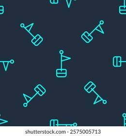 Green line Flag icon isolated seamless pattern on blue background. Location marker symbol.  Vector