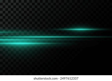 Green line flash. Neon rays light effect. On a transparent background.