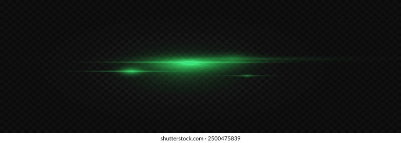 Green line flash. Neon rays light effect. On a transparent background.