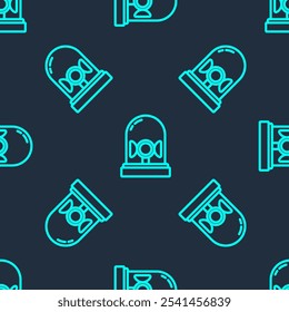 Green line Flasher siren icon isolated seamless pattern on blue background. Emergency flashing siren.  Vector