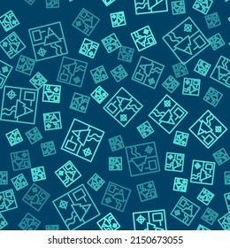 Grüne Linie Gefaltene Karte Symbol einzeln auf blauem Hintergrund.  Vektorgrafik