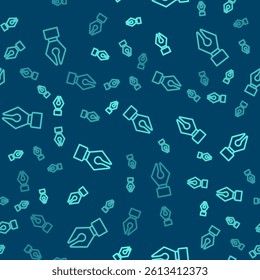 Green line Fountain pen nib icon isolated seamless pattern on blue background. Pen tool sign.  Vector