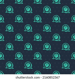 Green line Game dice icon isolated seamless pattern on blue background. Casino gambling.  Vector