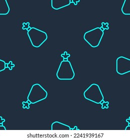 Green line Garbage bag icon isolated seamless pattern on blue background.  Vector