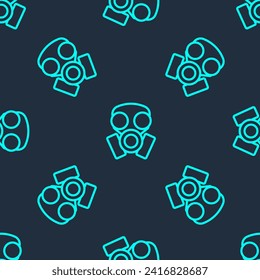 Green line Gas mask icon isolated seamless pattern on blue background. Respirator sign.  Vector