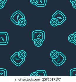 Green line Gas mask icon isolated seamless pattern on blue background. Respirator sign.  Vector