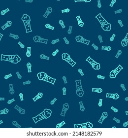 Green line Glass of beer icon isolated seamless pattern on blue background.  Vector