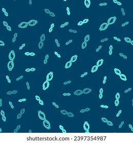 Green line Glasses for swimming icon isolated seamless pattern on blue background. Goggles sign. Diving underwater equipment.  Vector Illustration