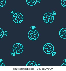 Línea Verde Tecnología global o icono de red social aislado patrón sin fisuras en fondo azul.  Vector