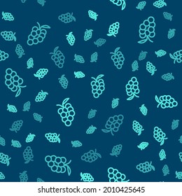 Green line Grape fruit icon isolated seamless pattern on blue background.  Vector