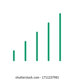 green line graph symbol for icon, simple line bar chart, icon signal for data ux ui website or mobile application, signal graph for different bar levels, graph line for element signal network, vector