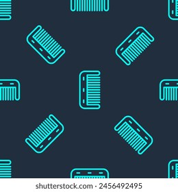 Green line Hairbrush icon isolated seamless pattern on blue background. Comb hair sign. Barber symbol.  Vector