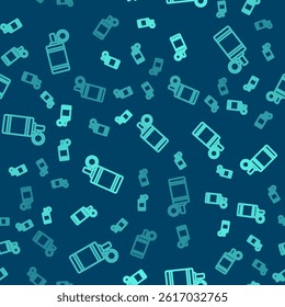 Green line Hand grenade icon isolated seamless pattern on blue background. Bomb explosion.  Vector