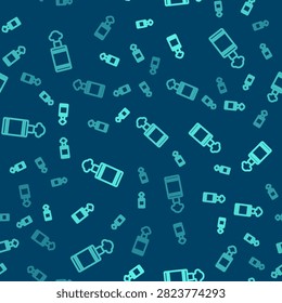 Green line Hand grenade icon isolated seamless pattern on blue background. Bomb explosion.  Vector
