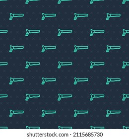 Green line Hand saw icon isolated seamless pattern on blue background.  Vector