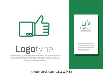 Green line Hand thumb up icon isolated on white background. Logo design template element. Vector Illustration