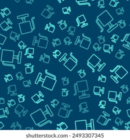 Green line Handle detonator for dynamite icon isolated seamless pattern on blue background.  Vector