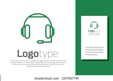 Green line Headphones icon isolated on white background. Earphones. Concept for listening to music, service, communication and operator. Logo design template element. Vector Illustration