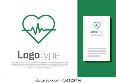 Green line Heart rate icon isolated on white background. Heartbeat sign. Heart pulse icon. Cardiogram icon. Logo design template element. Vector Illustration