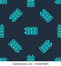 Green line Heating radiator icon isolated seamless pattern on blue background.  Vector