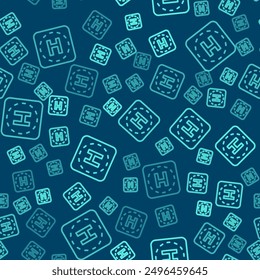 Green line Helicopter landing pad icon isolated seamless pattern on blue background. Helipad, area, platform, H letter.  Vector